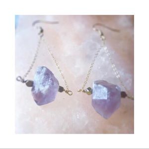 Handmade raw chunk amethyst earrings